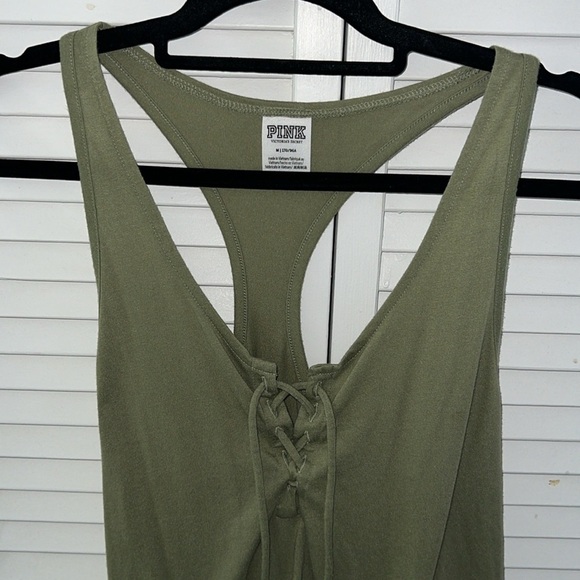 VS Pink Medium racerback army green criss cross bust summer top sexy casual - Picture 4 of 7